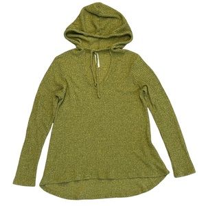 GURU ACTIVE Greenish-Yellow Long Sleeve Lightweight Waffle Knit V-Neck Hoodie